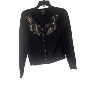 White House Black Market Medium Sequin Black Career Button Up Cardigan Sweater